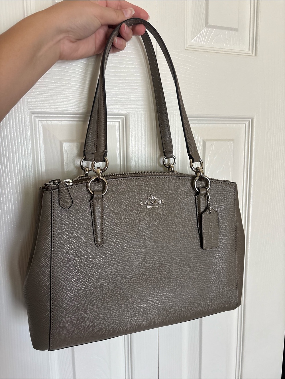 Coach Taupe Gray Leather Double-Handle Satchel
